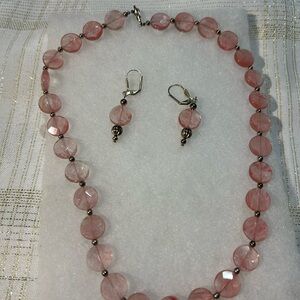 Elegant Pink Crystal Beaded Necklace and Earring Set